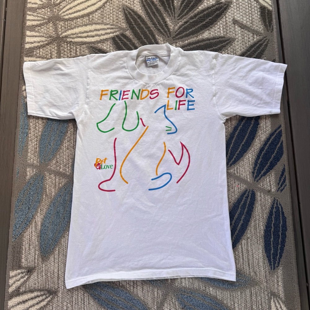 Gildan Vintage 90s Animals Friends For Life Pet Love‎ Short Sleeve Shirt Small